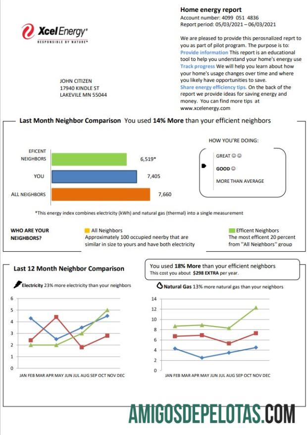 realista Modelo de conta de serviços públicos de energia dos EUA Minnesota Xcel em formato Word e PDF (.doc e .pdf)